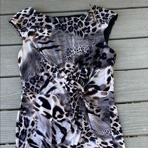 Laudrew Front Twist Knot Animal Print Sheath Dress Size 14 Sleeveless